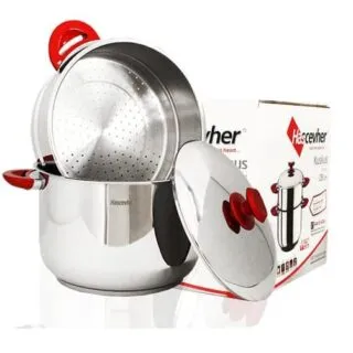 Couscoussier inox - Poignées rouges 8 litres