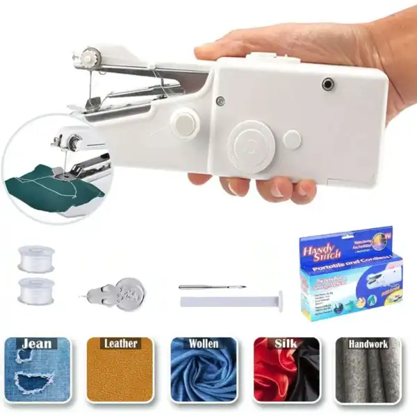 Mini machine à coudre portable pour couture rapide et pratique. Idéale pour retouches et petits projets, facile à transporter partout. Parfaite pour les amateurs de couture à domicile.