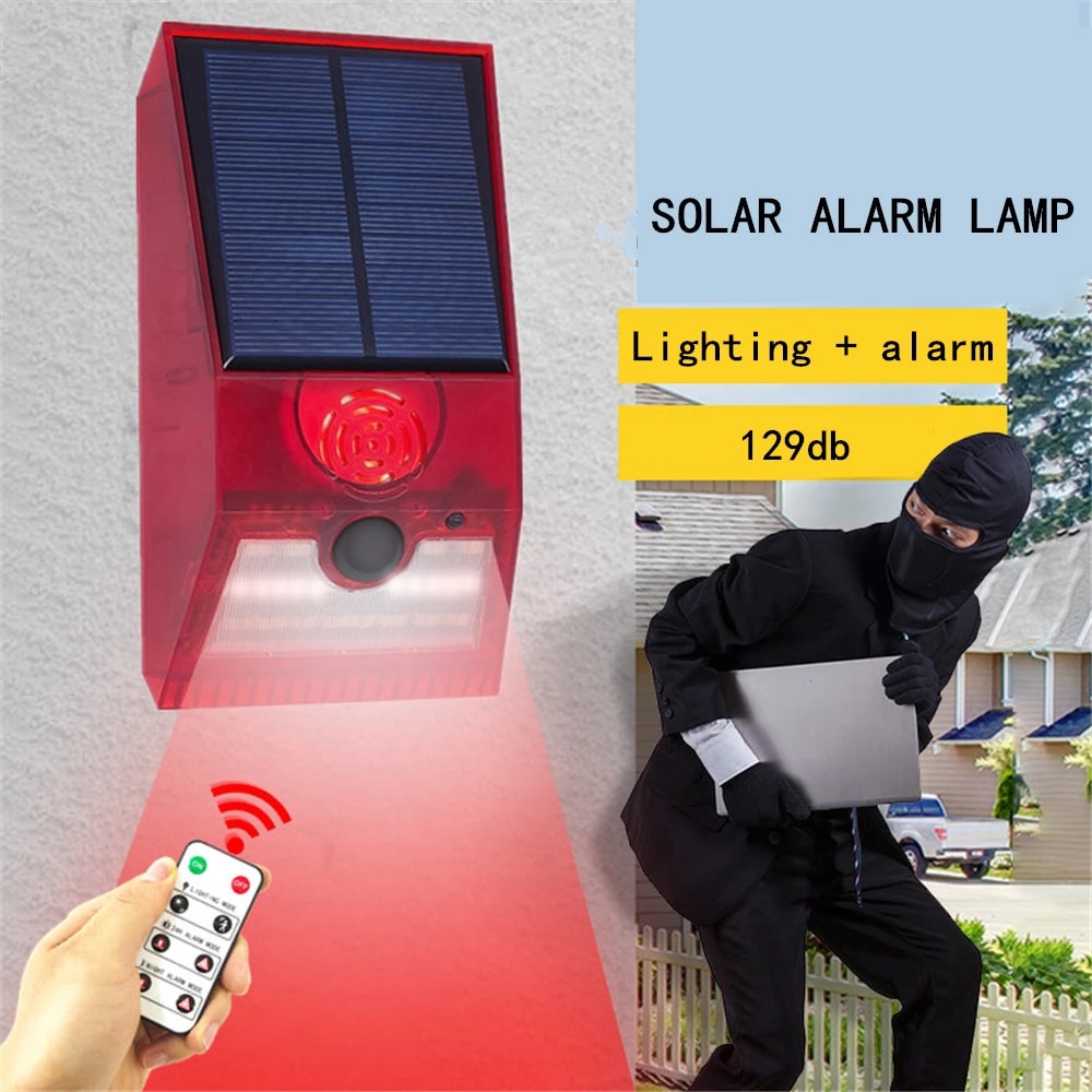 Lampe solaire multifonction, alarme de sécurité, télécommande, sirène, détecteur de mouvement PIR, applique murale pour maison, cour extérieure