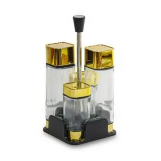 Huilière En Verre et Doré Avec Support - 04 Pièces