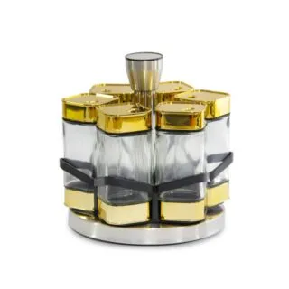 Set Porte Épices En Verre et Doré avec Support Rotatif - 7 Pièces
