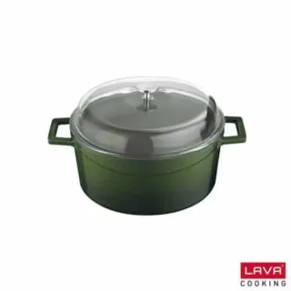 Cocotte verte en fonte émaillée avec couvercle en verre