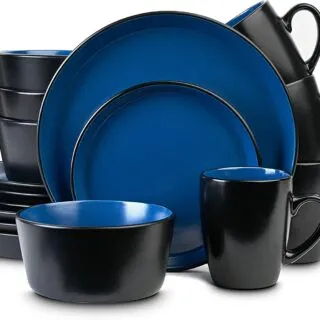 Service de table en céramique pour 4 personnes Bleu/noir