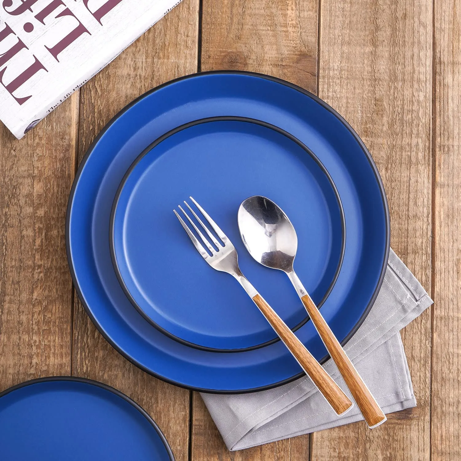 Service de table en céramique pour 4 personnes Bleu/noir