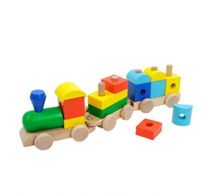 Jouets de blocs de bois de train en mouvement