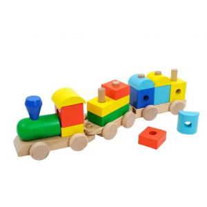 Jouets de blocs de bois de train en mouvement