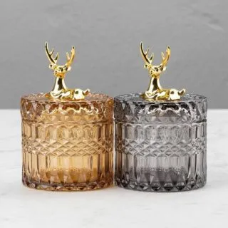 Bonbonnière en verre en forme de cerf ambre