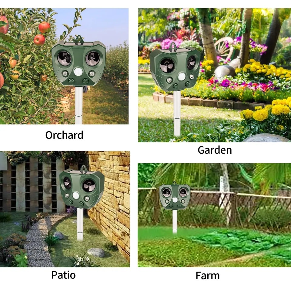 Répulsif solaire ultrasonique pour animaux, répulsif d'extérieur pour jardin, souris, capteur PIR, oiseau, chat, chien, chauve-souris