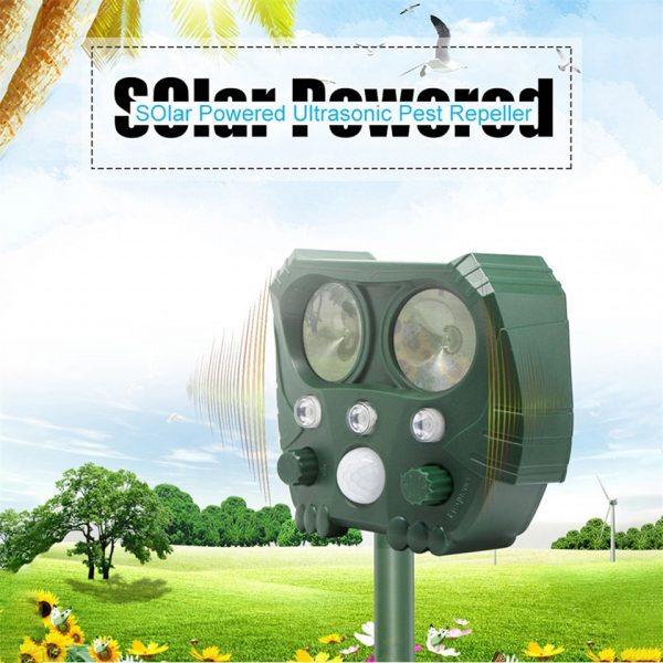 Répulsif solaire ultrasonique pour animaux, répulsif d'extérieur pour jardin, souris, capteur PIR, oiseau, chat, chien, chauve-souris