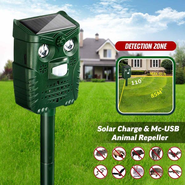 Répulsif solaire ultrasonique pour animaux, répulsif d'extérieur pour jardin, souris, capteur PIR, oiseau, chat, chien, chauve-souris
