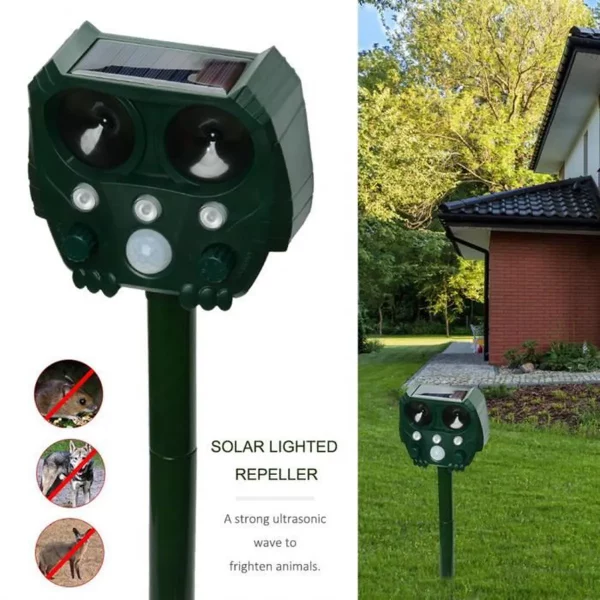 Répulsif solaire ultrasonique pour animaux, répulsif d'extérieur pour jardin, souris, capteur PIR, oiseau, chat, chien, chauve-souris