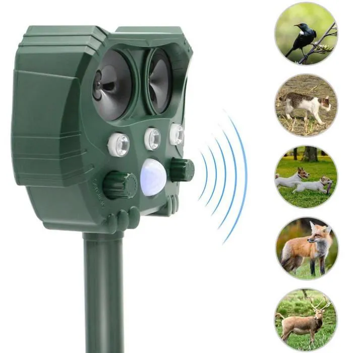Répulsif solaire ultrasonique pour animaux, répulsif d'extérieur pour jardin, souris, capteur PIR, oiseau, chat, chien, chauve-souris