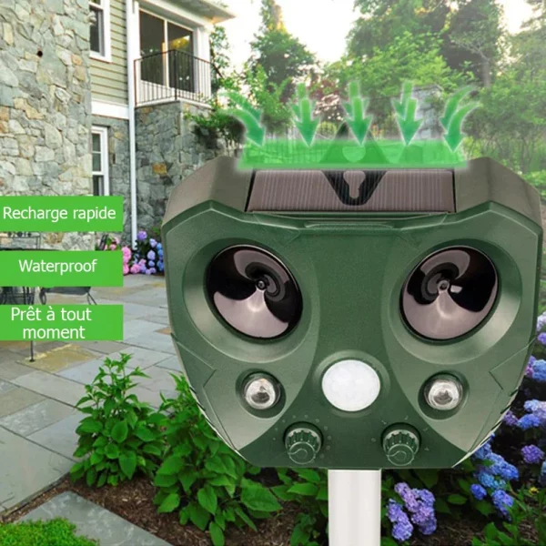Répulsif solaire ultrasonique pour animaux, répulsif d'extérieur pour jardin, souris, capteur PIR, oiseau, chat, chien, chauve-souris