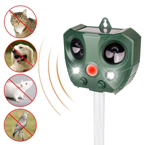 Répulsif solaire ultrasonique pour animaux, répulsif d'extérieur pour jardin, souris, capteur PIR, oiseau, chat, chien, chauve-souris