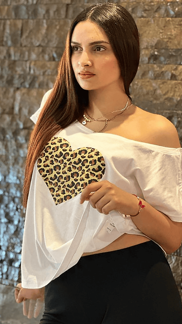 Shirt Col Je m'en Fou Leopard Heart Blanc