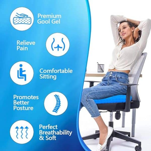Coussin de Siège en Gel,Coussin de Gel Respirant Coussin Anti Escarres avec Housse Antidérapant pour Soulager Les Maux de Dos, Coussin pour Voiture/Bureau/Maison/Fauteuil Roulant