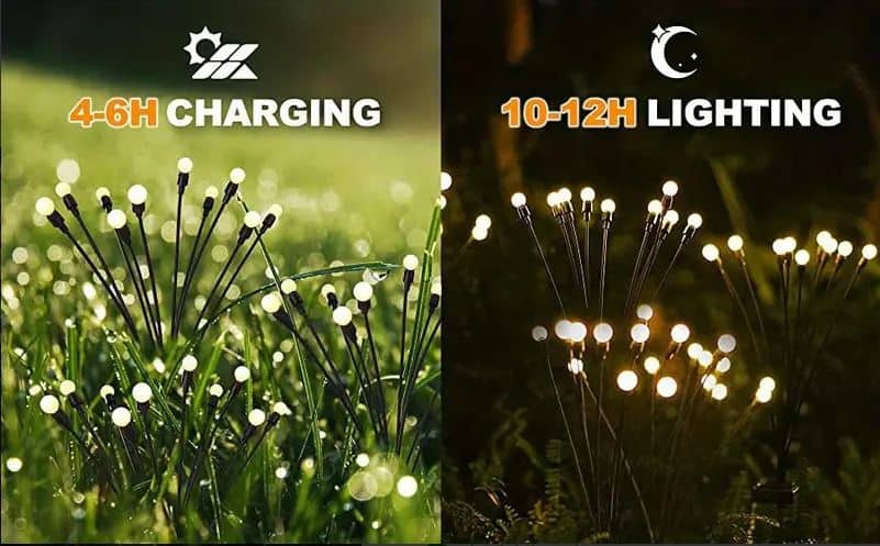 Lampe LED décoratif jardins: Lot De Lampes Solaires Luciole 8 LED, Lampes Solaires De Jardin Améliorées Pour L'extérieur, IP65 Étanche, Se Balançant Lorsque Le Vent Souffle, Pour La Décoration De La Cour, Du Patio (blanc Chaud).
