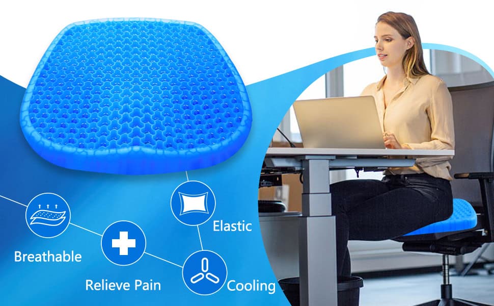 Coussin de Siège en Gel,Coussin de Gel Respirant Coussin Anti Escarres avec Housse Antidérapant pour Soulager Les Maux de Dos, Coussin pour Voiture/Bureau/Maison/Fauteuil Roulant