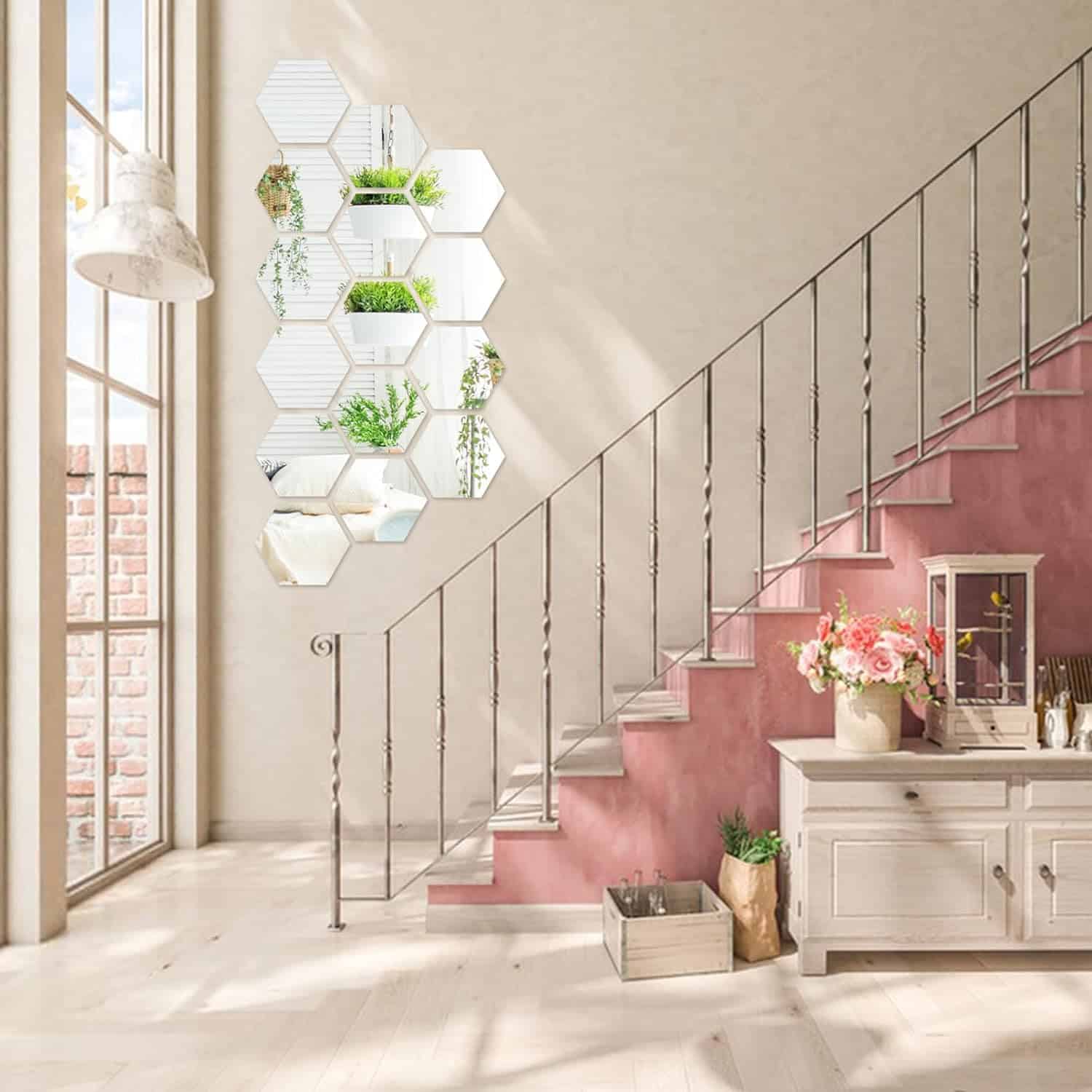 Autocollant Mural Miroir Acrylique Hexagonal, 48 Pièces, Autocollants Hexagonaux Amovibles Auto-adhésifs, Miroir Mural, Décoration De Salle De Maison