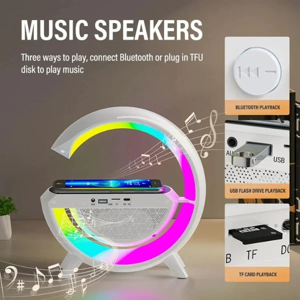 Lampe LED avec haut-parleur Bluetooth et chargeur sans fil radio réveil