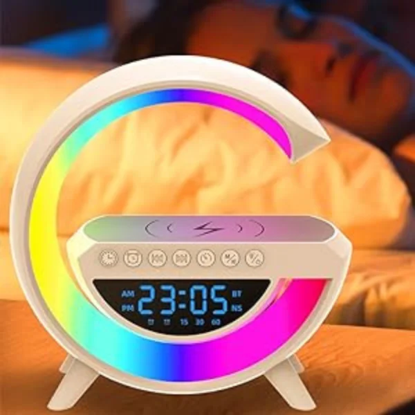 Lampe LED avec haut-parleur Bluetooth et chargeur sans fil radio réveil