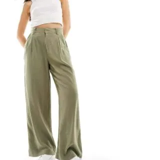 Pantalon large en vrais lin - Couleur Vert d'Olive
