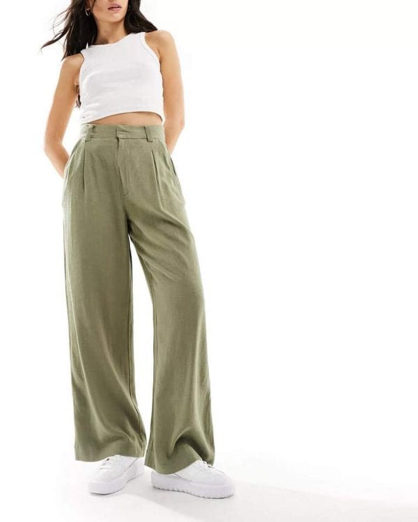 Pantalon large en vrais lin - Couleur Vert d'Olive