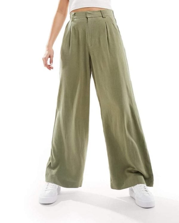 Pantalon large en vrais lin - Couleur Vert d'Olive