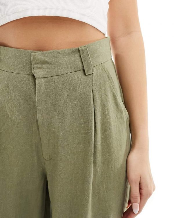 Pantalon large en vrais lin - Couleur Vert d'Olive