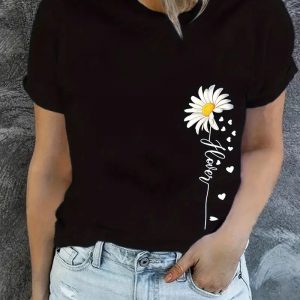 T-shirt noir Imprimé Graphique fleur