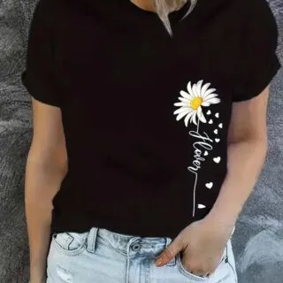 T-shirt noir Imprimé Graphique fleur