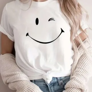 T-shirt blanc Imprimé Graphique Smile