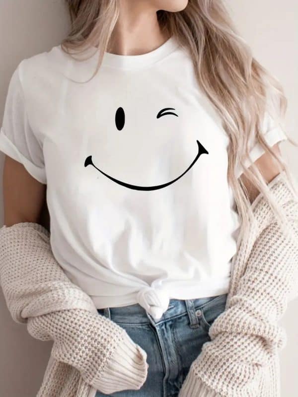 T-shirt blanc Imprimé Graphique Smile