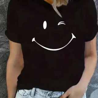 T-shirt noir Imprimé Graphique Smile