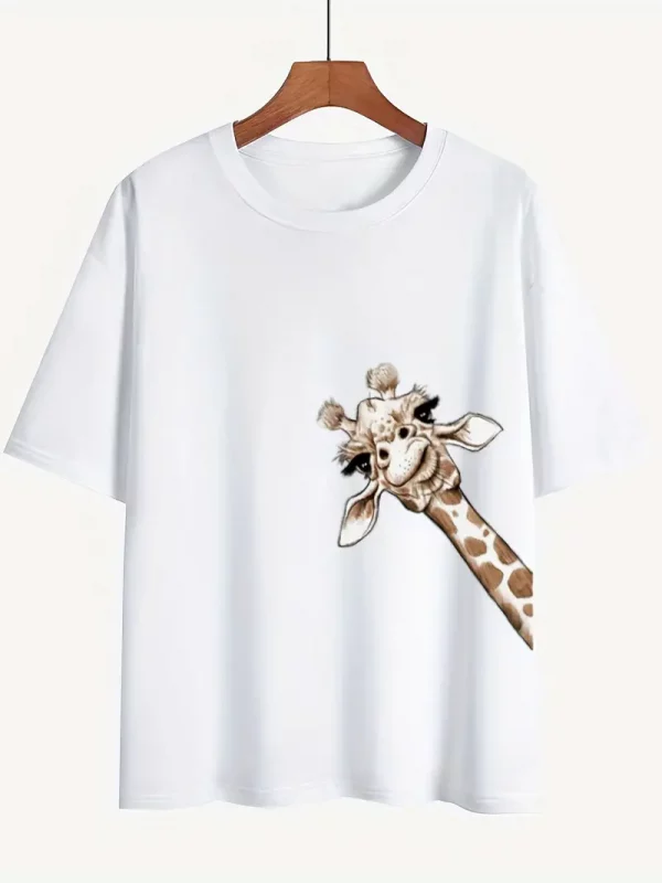 T-shirt À Motif De Girafe, Vêtements Pour Femmes