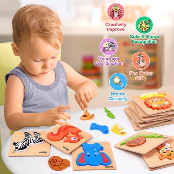 Puzzles animaux en bois pour garçons et filles