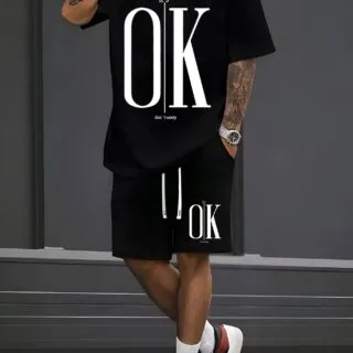 Ensemble Homme "IT'S OK – Don't Worry" Noir – T-shirt + Short