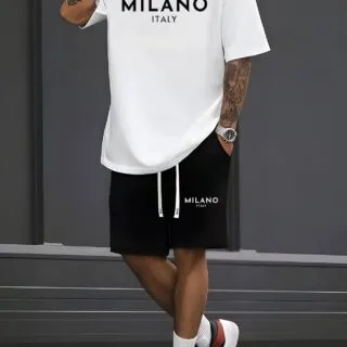 Ensemble Homme "MILANO ITALY" – T-shirt + Short | petitsprix.tn