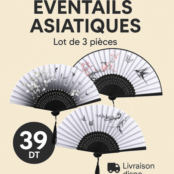 Éventails Asiatiques – Lot de 3 pièces