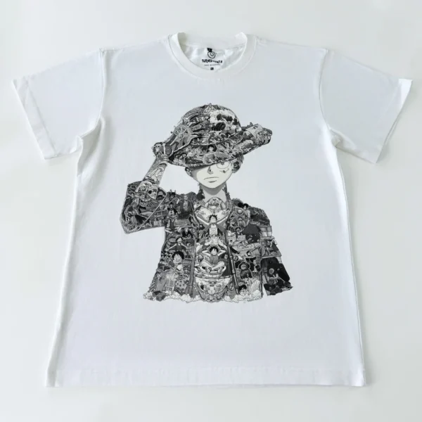 T-shirt One Piece (Luffy) impression avant en blanc