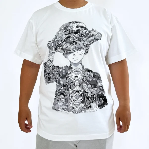 T-shirt One Piece (Luffy) impression avant en blanc