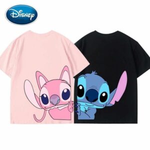 T-shirt Disney Stitch & Angel – Couple Assorti – 100% Coton – Rose & Noir