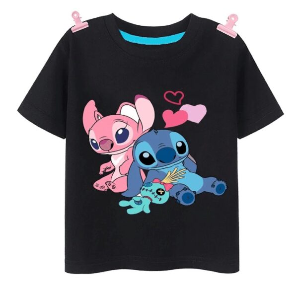 T-shirt Disney Stitch & Angel – Couple Assorti – 100% Coton – Rose & Noir