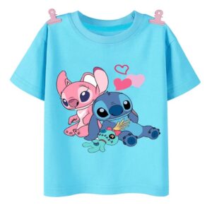 T-shirt Disney Stitch & Angel – Couple Assorti – 100% Coton – Rose & Noir