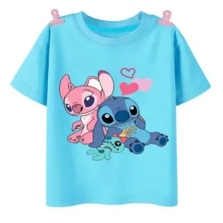 T-shirt Disney Stitch & Angel – Couple Assorti – 100% Coton – Rose & Noir