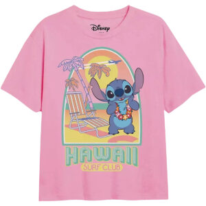 T-shirt Disney Stitch Hawaii Surf Club – 100% Coton – Rose