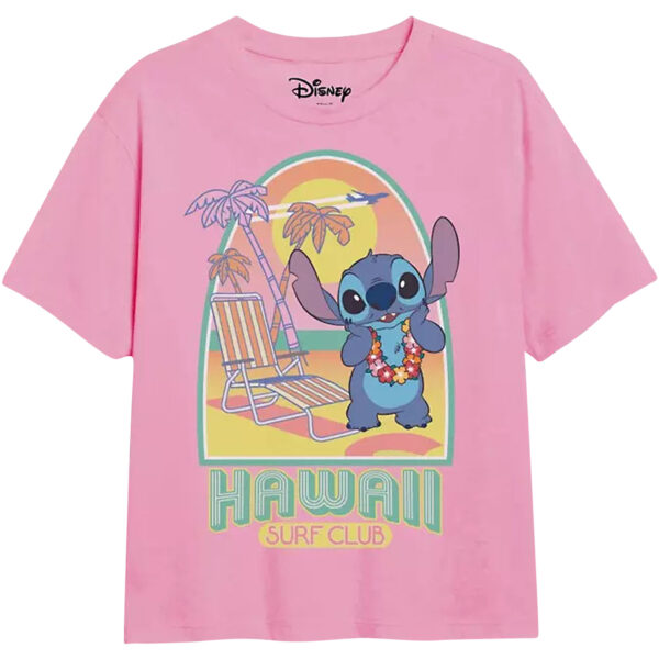 T-shirt Disney Stitch Hawaii Surf Club – 100% Coton – Rose