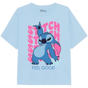 T-shirt Disney Stitch – Feel Good – 100% Coton – Bleu Clair
