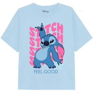 T-shirt Disney Stitch – Feel Good – 100% Coton – Bleu Clair