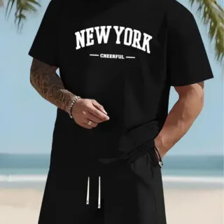Ensemble Short et T-shirt New York Cheerful Noir | Vente en ligne Tunisie